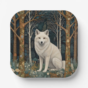 Weißer Wolf Vintage Boho Wald Forst Pappteller