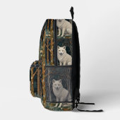Weißer Wolf Vintage Boho Waldlandschaft Bedruckter Rucksack (Rechts)