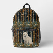 Weißer Wolf Vintage Boho Waldlandschaft Bedruckter Rucksack (Vorderseite)