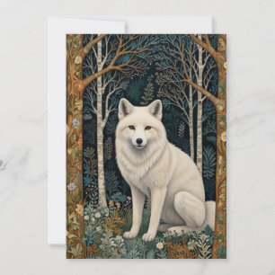 Weißer Wolf Vintage Boho Waldlandschaft Feiertagskarte