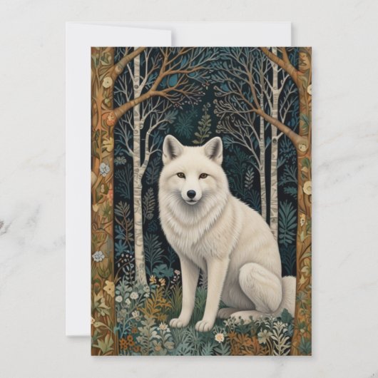 Weißer Wolf Vintage Boho Waldlandschaft Feiertagskarte (Vorderseite)