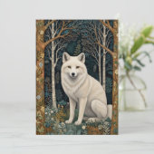Weißer Wolf Vintage Boho Waldlandschaft Feiertagskarte (Stehend Vorderseite)