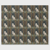 Weißer Wolf Vintage Boho Waldlandschaft  Geschenkpapier (Flach)