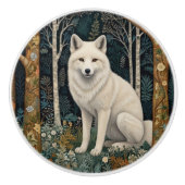Weißer Wolf Vintage Boho Waldlandschaft Keramikknauf (Vorderseite)