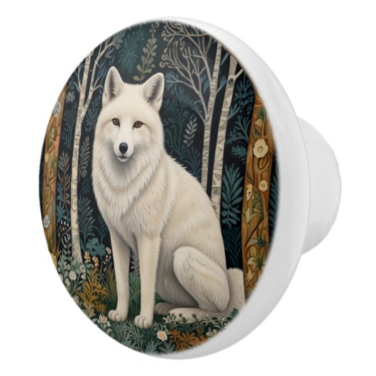 Weißer Wolf Vintage Boho Waldlandschaft Keramikknauf (Rechts)
