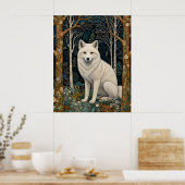 Weißer Wolf Vintage Boho Waldlandschaft Poster (Küche)