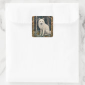 Weißer Wolf Vintage Boho Waldlandschaft  Quadratischer Aufkleber (Tasche)