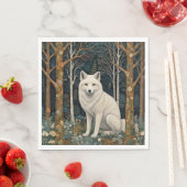 Weißer Wolf Vintage Boho Waldlandschaft Serviette (Beispiel)