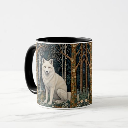 Weißer Wolf Vintage Boho Waldlandschaft  Tasse (Vorderseite Links)