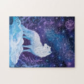 Weißer Wolf Winter unter magischem Sternenhimmel Puzzle (Horizontal)