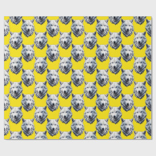 Weißer Wolfkopf-Musterdesign Gelb Geschenkpapier