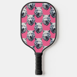 Weißer Wolfkopf-Musterdesign Rosa Pickleball Schläger