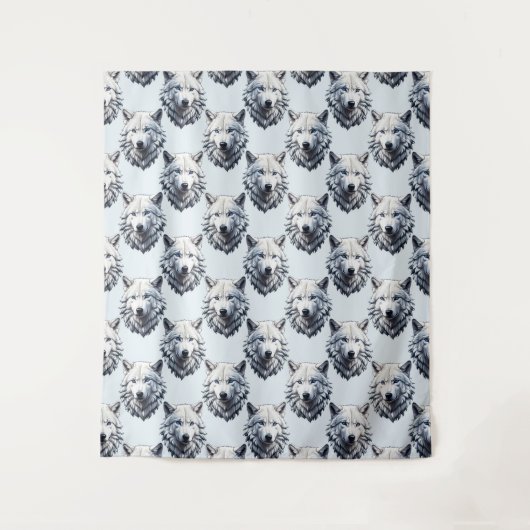 Weißer Wolfkopf-Musterdesign - Weiß Wandteppich (Vorderseite)