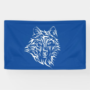 Weißer Wolfskopf auf Blau Banner