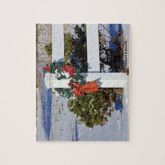 Weißer Zaun mit einem Bow-Puzzle Puzzle (Vertikal)