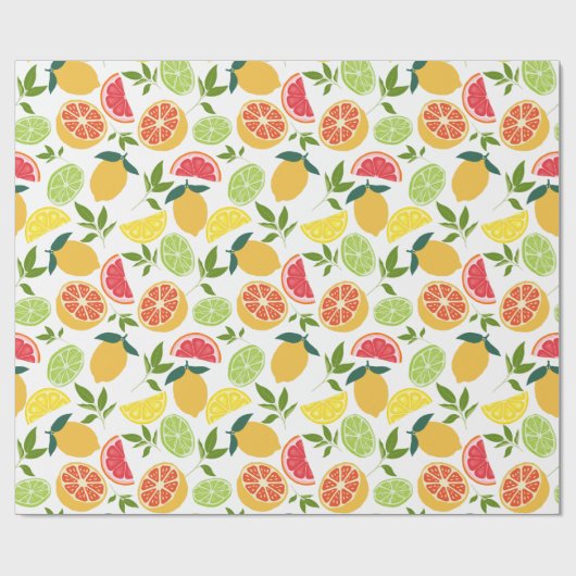 Weißer Zitrusfrüchte Zitrone Orange Mandarine Must Geschenkpapier (Flach)