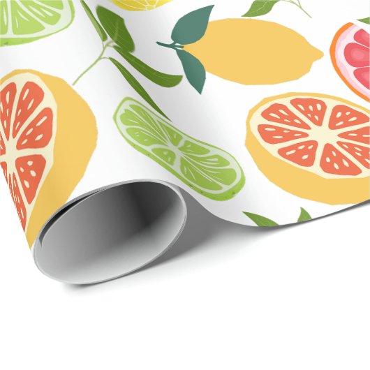 Weißer Zitrusfrüchte Zitrone Orange Mandarine Must Geschenkpapier (Rolleneckpunkt)