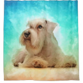 Weißer Zwergschnauzer-Welpe Duschvorhang (Vorderseite)