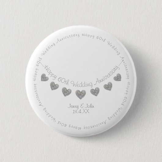 Weißes 60. Diamant Hochzeitssänger Button (Vorderseite)