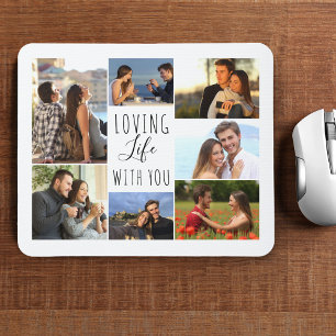 Weißes 7-Foto-Kollage Das Leben mit dir lieben Mousepad