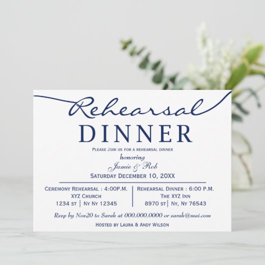 Weißes Abendessen mit elegantem Script-Probe Einladung (Stehend Vorderseite)