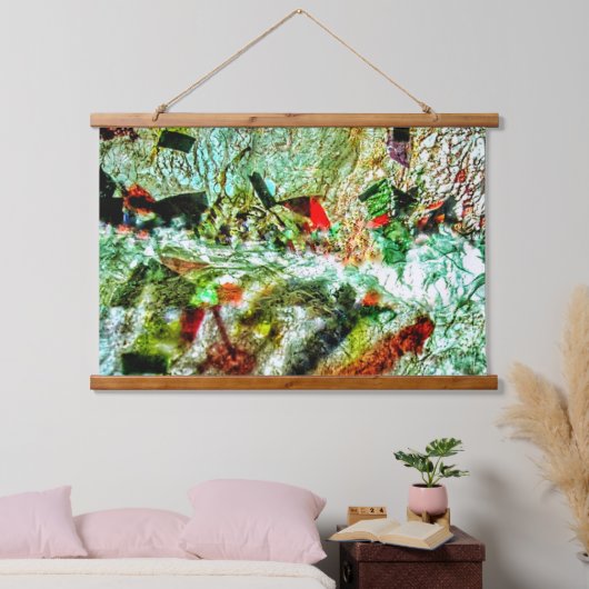 Weißes, abstraktes Holz, Topped Wall Tapestes, Öko Wandteppich Mit Holzrahmen (Schlafzimmer)