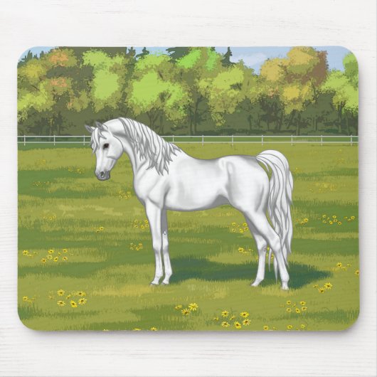 Weißes ägyptisches Arabisches Pferd in Sommerweide Mousepad (Vorne)