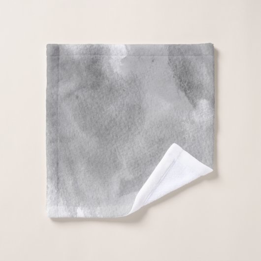 Weißes Ahornblatt, graue Aquarellwäsche, Monogramm Badhandtuch Set (Waschlappen)