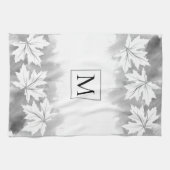 Weißes Ahornblatt, graue Aquarellwäsche, Monogramm Geschirrtuch (Horizontal)