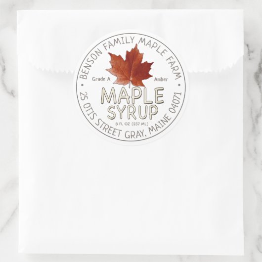 Weißes Ahornsirup-Etikett mit rotem Ahornblätterle Runder Aufkleber (Tasche)