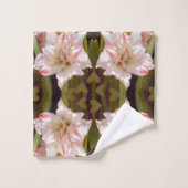 Weißes Amaryllis oder doppelblütiges Hippeastrum Badhandtuch Set (Waschlappen)