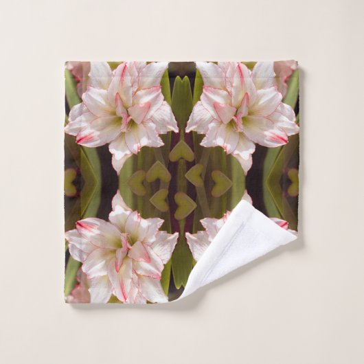 Weißes Amaryllis oder doppelblütiges Hippeastrum Badhandtuch Set (Waschlappen)