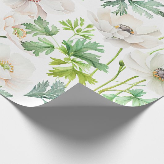 Weißes Anemon Blume auf Creme Geschenkpapier (Ecke)