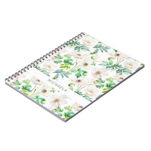 Weißes Anemon Blume auf Creme Notizblock (Linke Seite)