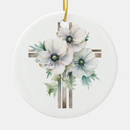 Weißes Anemon-Blume Keramik Ornament