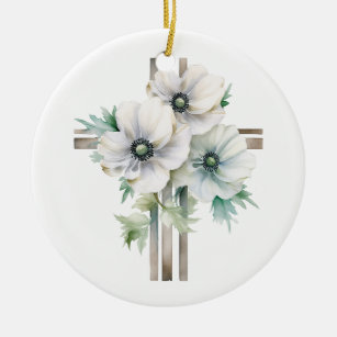 Weißes Anemon-Blume Keramik Ornament