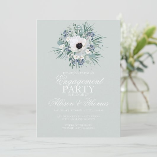 Weißes Anemon-Grün Einladung (Stehend Vorderseite)