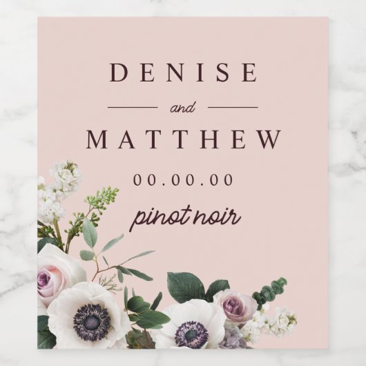 Weißes Anemon in der Rose Erröten Weinetikett (Einzelnes Label)