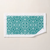 Weißes aquamarines Damastmuster, weiße, geschmolze Badhandtuch Set (Handtuch)