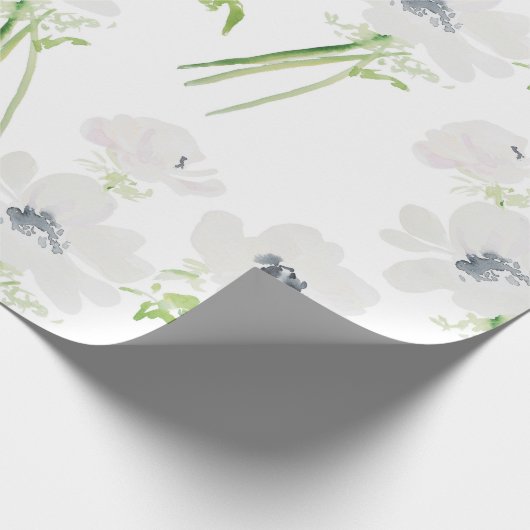 Weißes Aquarellanemon Blume Geschenkpapier (Ecke)