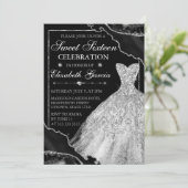 Weißes Aquarellkleid & Glitzer Agate Sweet 16 Einladung (Stehend Vorderseite)