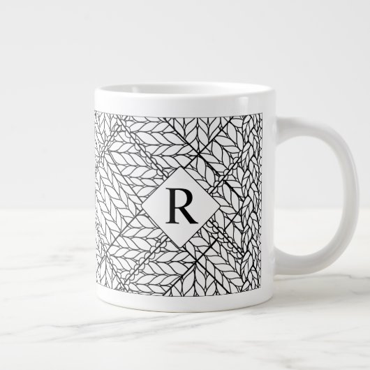 WEIßES ARGYLE-STRICKMUSTER großes Tasse + Initiale (Rechts)