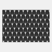 Weißes Art Deco-Muster auf Schwarz Geschenkpapier Set (Vorderseite)