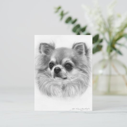 Weißes Auge Handgemalt Chihuahua Portrait Postkarte (Stehend Vorderseite)