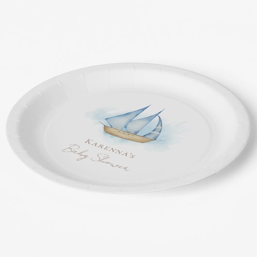 Weißes Baby-Duschpapier-Platte für Nautical Advent Pappteller (Schrägansicht)