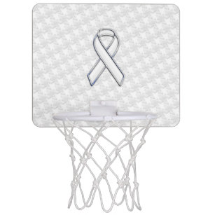 Weißes Band-Bewusstsein Applique auf Hahnentrittmu Mini Basketball Netz