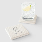 Weißes Band-Bewusstsein Applique auf Hahnentrittmu Steinuntersetzer (Seitenansicht)