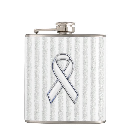 Weißes Band-Bewusstsein auf vertikalen Streifen Flachmann (Vorderseite)