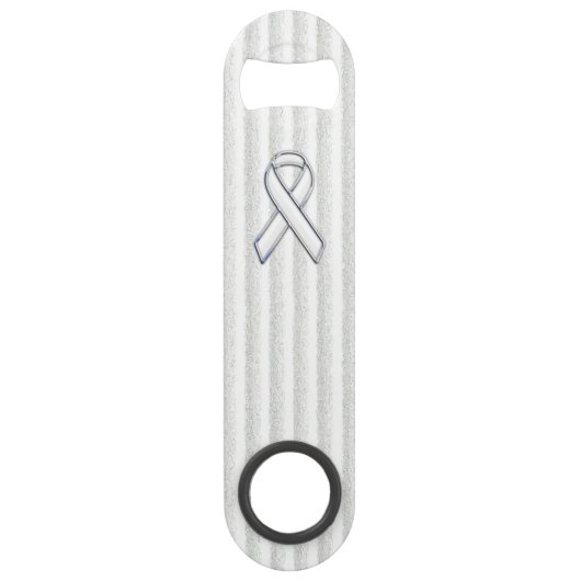 Weißes Band-Bewusstsein auf vertikalen Streifen Speedflaschenöffner (Vorderseite)