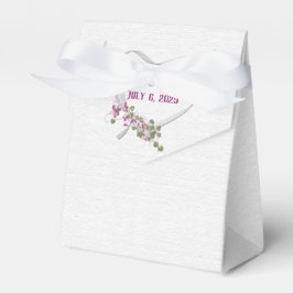 Weißes Band Herz mit rosa Blume Gefälligkeitsbox Geschenkschachtel